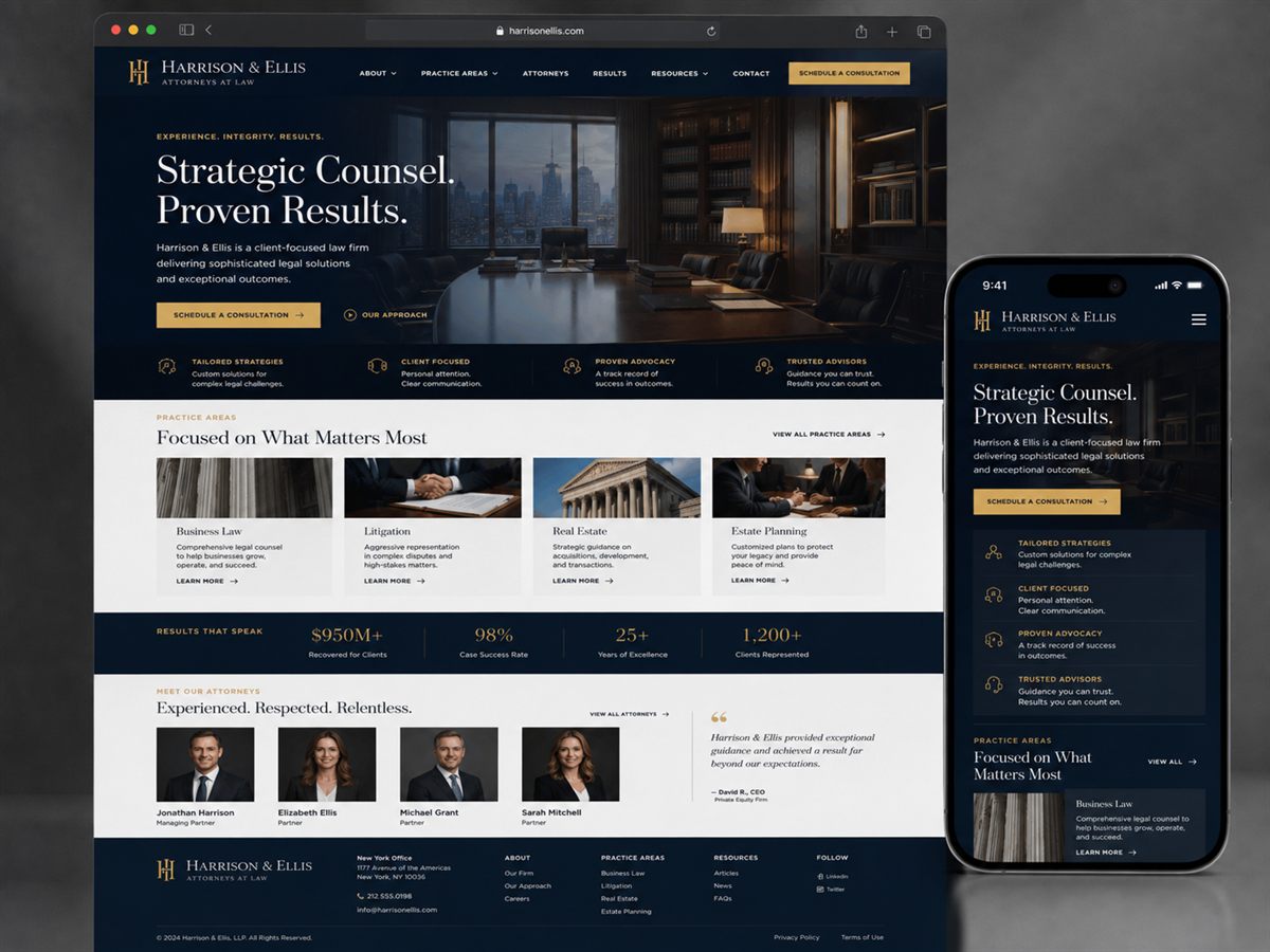 Harrison & Ellis law firm website design by Prime Website Builders